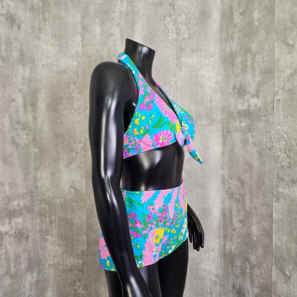 Vintage 70s Parform Originals Floral Bikini Tiki High Waist S Malibu Mod - Picture 7 of 12